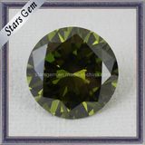 Round Shape Olive Color Synthetic Diamond Cubic Zirconia Stone