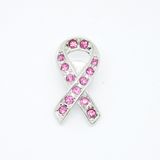 Custom Alloy Silver Plated Breast Cancer Pink Crystal Ribbon Pin