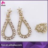 Big Design Gold Plated CZ Earring and Ring Bridal Jewelry Set