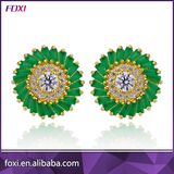 Stylish Micro Pave Semi Joia Emerald Stone Paved Stud Earrings