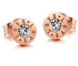 Double Love Stamp New Style Fashion 8mm Stainless Steel Rose Gold Color Stud Earrings
