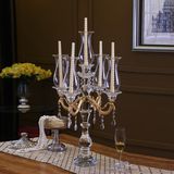 5-Arms Metal Candelabras with Crystal Pendants Wedding Candle Holder Table Centerpiece