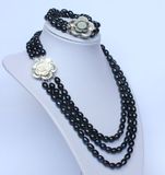 3 Strands Freshwater Black Pearl Jewelry Necklace Sets (ES1332)
