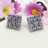 Metal Silver Alloy Crystal Diamond Shaped Stud Earrings