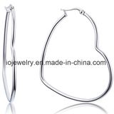 Simple Elegant Design Big Hoop Heart Silver Earrings