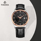 Fashion Mens Watch Leather Stainless Steel Black Face Quartz Watch72589