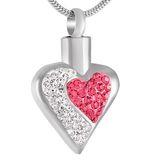 Fashion Women's Clear&Pink Crystal Cremation Necklace Urn Jewelry