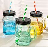 OEM Lemon Mason Cup Glass Mug with Metal Lid