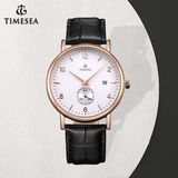 Mens Small Dial Auto Date Black Leather Strap Wristwatch 72287