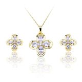 Top AAA+ Zircon Lovely Flowers Jewelry Female 4 Clover Leaf Fashion Jewelry Set Valentine's Day Gift
