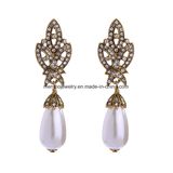 Retro Alloy Diamonds Studded Earrings Water-Drop Shape Pearl Pendant