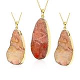 Fashion Jewelry Natural Orange Crystal Stone Drop Shape Pendant Gold Plated Necklace