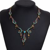 New Vintage Colorful Crystal Tassel Flower Statement Necklace