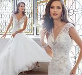 Slim Mermaid V Neck Appliqued Sleeveless Bridal Dress