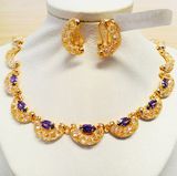 Latest African Jewelry Set Purple Cubic Zircon Stone Costume Jewelry Set