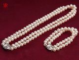 8-9mm Double Strands Round Pearl Necklace Bracelet Set