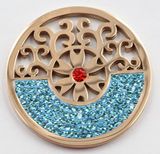 Fashion Rose Gold Coin with Blue Crystal