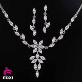 Rhodium Plated Top Quality Cubic Zirconia Diamond Bridal Jewelry Set