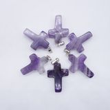 Natural Gemstone Aemthyst Crystal Cross Charms Pendants