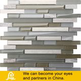 Lone Strip Mix Crystal Glass Mosaic in Grey and Oliver