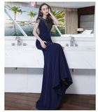 Mermaid Navy Red Prom Party Gowns Beaded Crystal Evening Dresses Z9002