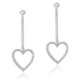Long Drop White Gold Plated Crystal Heart Pendant Earring