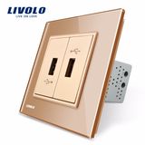 Livolo EU Standard Gold Crystal Glass 2 Gang USB Charger Vl-C792u-11/12/13/15