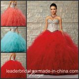 Coral Red Blue Ruffed Ball Gown Tulle Crystals Quinceanera Dress Ld15217