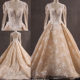 Champagne Lace Ballgown Bridal Evening Wedding Dress Wgf006