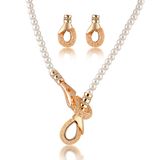 Fashion Costume Jewelry Set Stainless Steel imitation Pearl Earrings Necklace Set