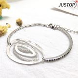 Full Black Zircon Stone Eye Shape Silver Bangle with Shining Sandust