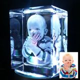 3D Laser Engraving Crystal Glass Cube with Baby Photo Souvenirs