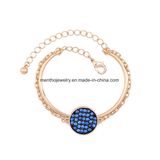 Elegant Retro 2 Layered Alloy Female Bracelet Blue Crystal Studded Round Pendant