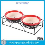 Two Round Creative Design Pet Feeder with Metel Rack