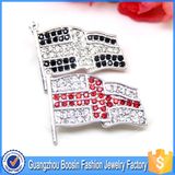 High Quality Custom Made Rhinestones Metal Flag Brooch Pin