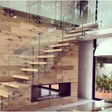 Solid Wooden Patch Fitting Framless Glass Railing Straight Staircase