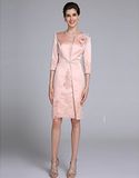 Elegant Satin Appliques 3/4 Length Sleeve Two-Pieces Bride Mother Dress (Dream-100048)