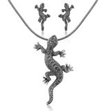 Rock Animal Design Rhodium Jewelry Set with Earring and Necklace