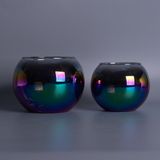 Round Handblown Candle Jar with Iridescent Decoration