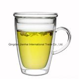 Hot Sale Clear Glass Double Wall Mug with Glass Cover