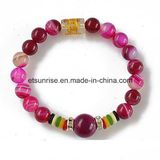 Semi Precious Stone Striped Agate Beaded Buddha Carved Bracelet