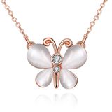Fsahion Rose Gold Plated Butterfly Shape Pendant Necklace Crystal with Opal Necklace