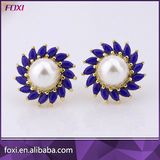 Brazil Style Blue Cubic Zirconia White Pearl Women Earrings