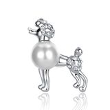 Cute Dog Animal Pearl Bead Cubic Zircon Women Alloy Brooch