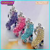 Spain Custom Alloy Silver Crystals Roller Skate Pendant