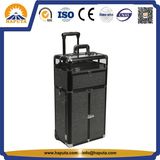 2-in-1 Rolling Makeup Nail Case Organizer with Bottle Holder and Drawers, Crystal Black (HB-6411)
