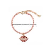 New Cheap Retro Crystal Studded Alloy Women's Cuff Bracelet Red Lips Design Pendant Jewelry