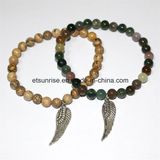 Fashion Natural Crystal Gemstone Picture Jasper Beaded Bracelet Bangles