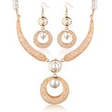 Ladies Wedding Crystal Necklace Earring Round Shaped 18K Gold Plated Jewelry Set