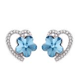 Heart and Flower Shape Blue Crystal Women Fashion Earrings